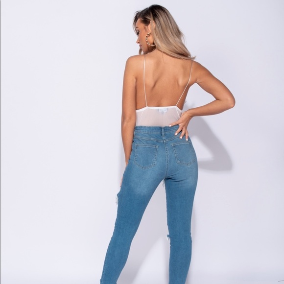 Lace Panel Cutout Plunge Neck Bodysuit - Picture 6 of 8